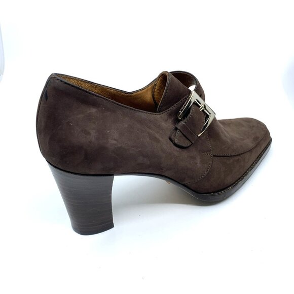 Faconnable Womens Buckle Pilgrim Shoes Brown Suede Size 6B Leather Vibram Sole - Picture 7 of 15